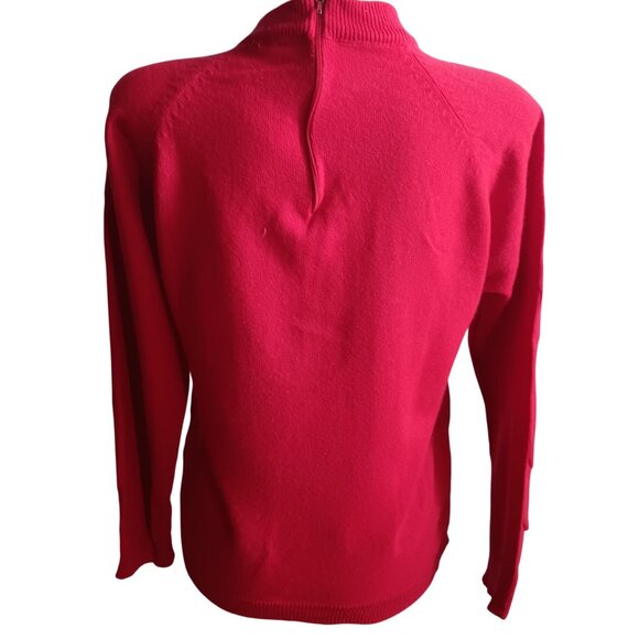 Women's 38 Sweater Large Vintage Red Mock Neck Long Sleeve Acrylic Zipback 70's - Picture 6 of 6